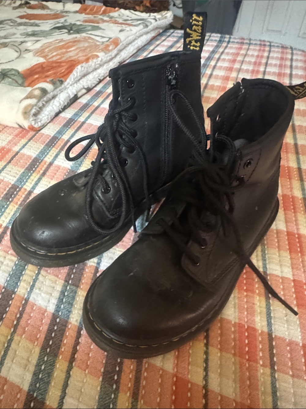 Black Kids Doc Martins Combat Boots - Classic Lace-Up Ankle Boots